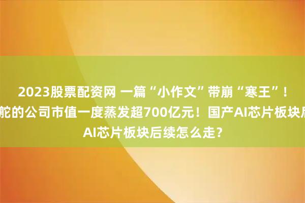 2023股票配资网 一篇“小作文”带崩“寒王”！江西首富掌舵的公司市值一度蒸发超700亿元！国产AI芯片板块后续怎么走？