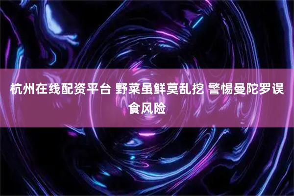 杭州在线配资平台 野菜虽鲜莫乱挖 警惕曼陀罗误食风险